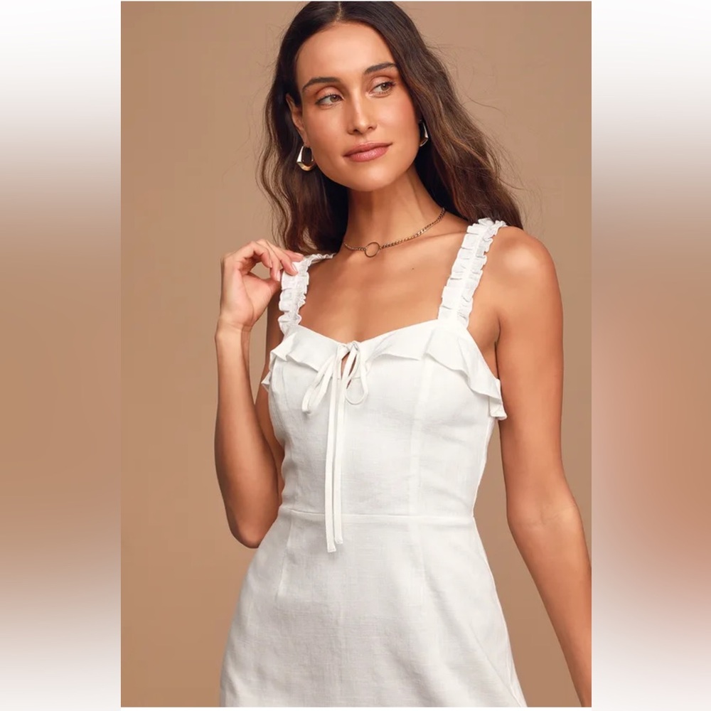 Linen Mini Dress- “Days Like This Ivory Sleeveless Ruffled Mini Dress”